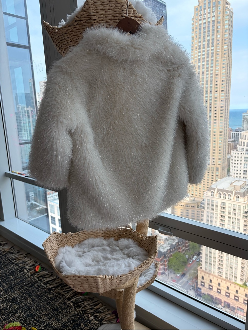 ZARA Cream Sparkle Faux Fur Coat - Picture 2 of 3